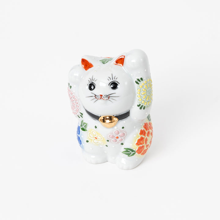 Floral Kutani Lucky Cat Figurine (4.7")