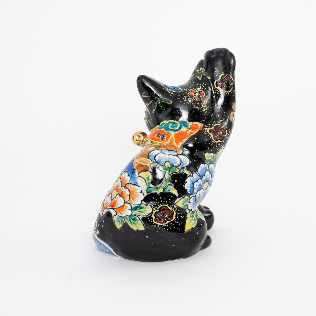Kutani Ware "Man-e" Maneki Neko - Hand-Painted Beckoning Cat (6.6")
