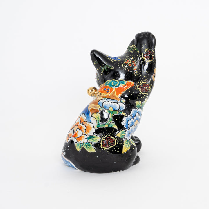 Kutani Ware "Man-e" Maneki Neko - Hand-Painted Beckoning Cat (6.6")