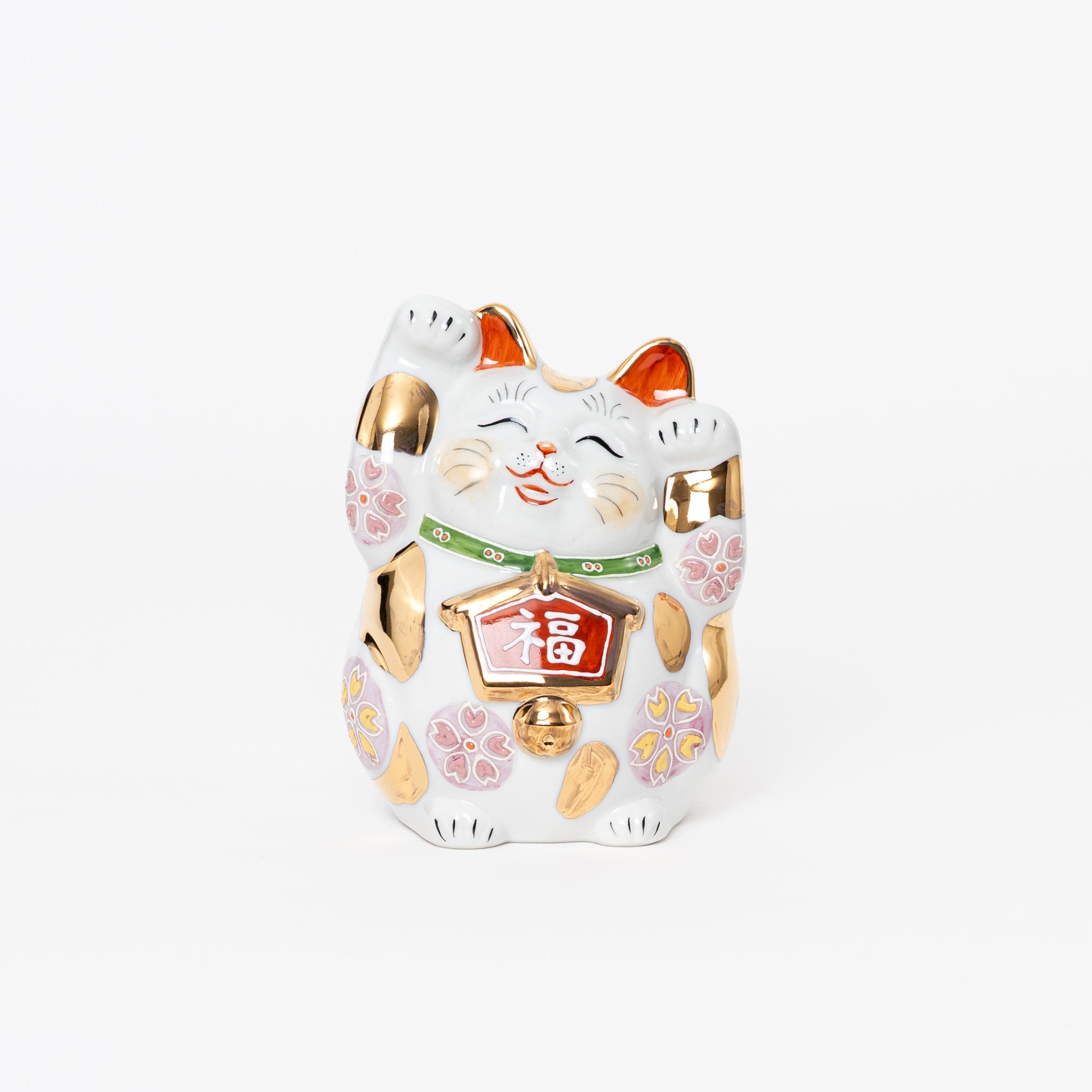 Kutani Yaki Maneki Neko - Both Paws Up Gold 