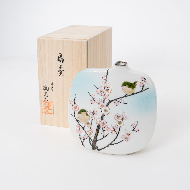 Plum Blossom & Bush Warbler Art Vase — by Nakamura Toshito