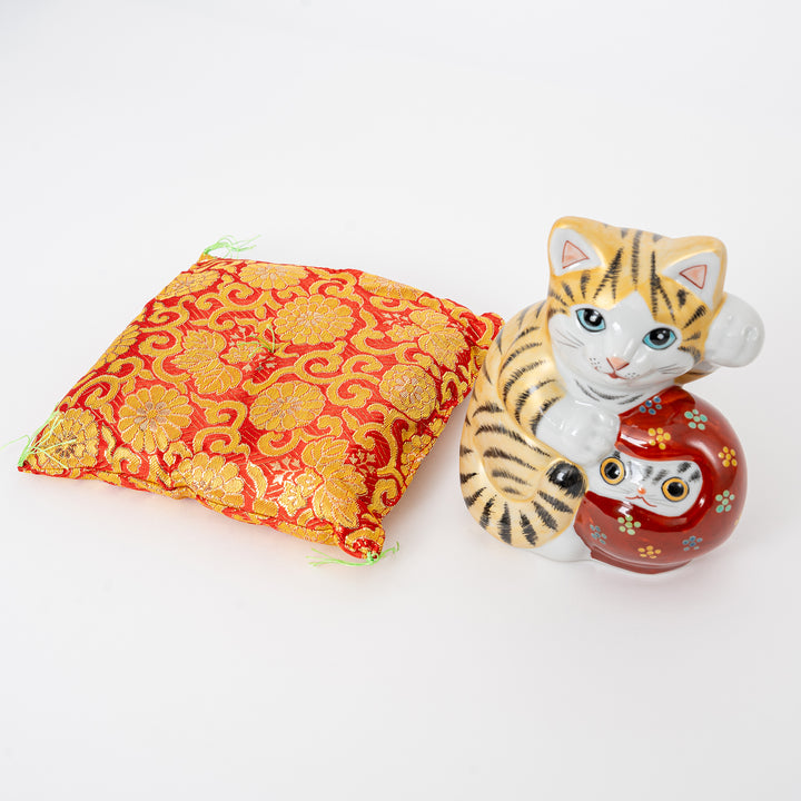 Kutani Lucky Cat with Daruma