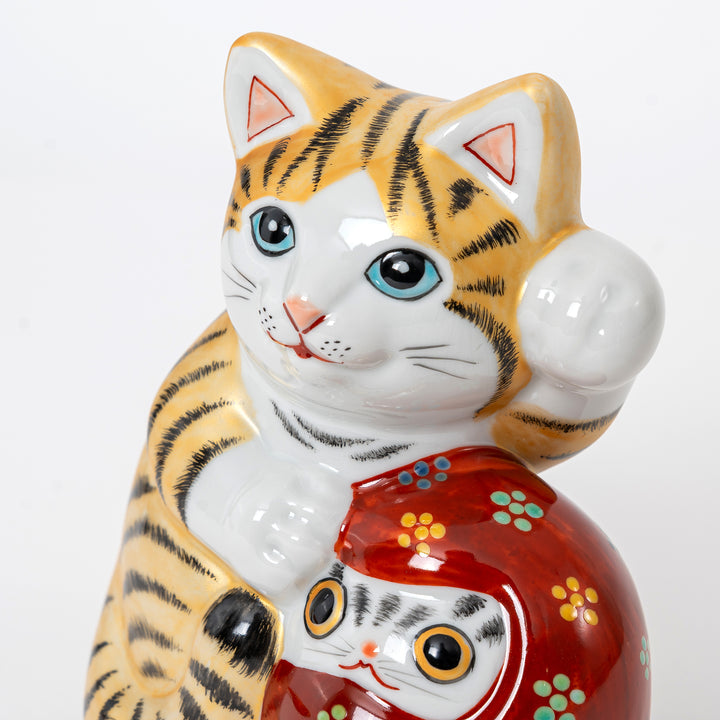 Kutani Lucky Cat with Daruma