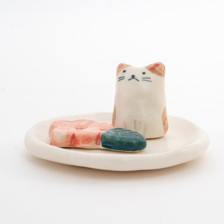 Cute handmade cat incense stand and ash catching tray
