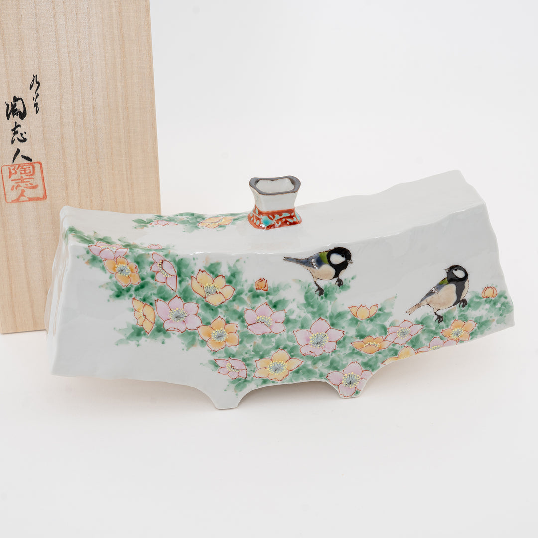 Kutani Ware Rose & Sparrow Art Vase — by Nakamura Toshito