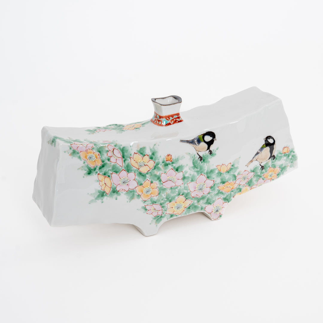 Kutani Ware Rose & Sparrow Art Vase — by Nakamura Toshito