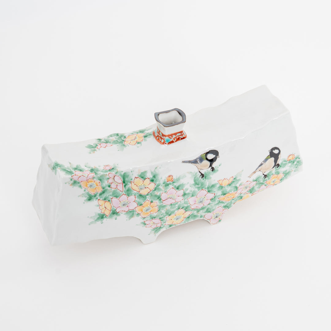 Kutani Ware Rose & Sparrow Art Vase — by Nakamura Toshito