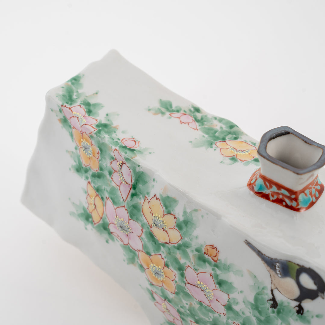 Kutani Ware Rose & Sparrow Art Vase — by Nakamura Toshito