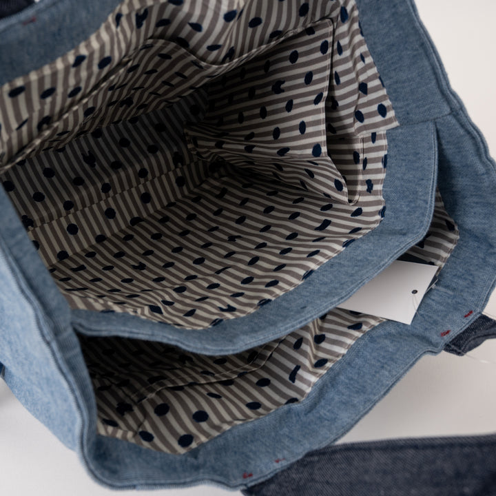MATILDAsan Cat Canvas Tote Bag with Side Pocket - Gray / Blue