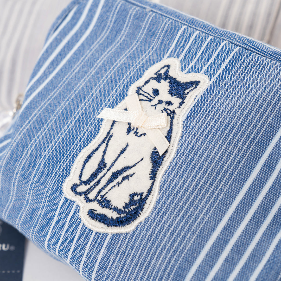 Bowtie Cat Striped Canvas Pouch