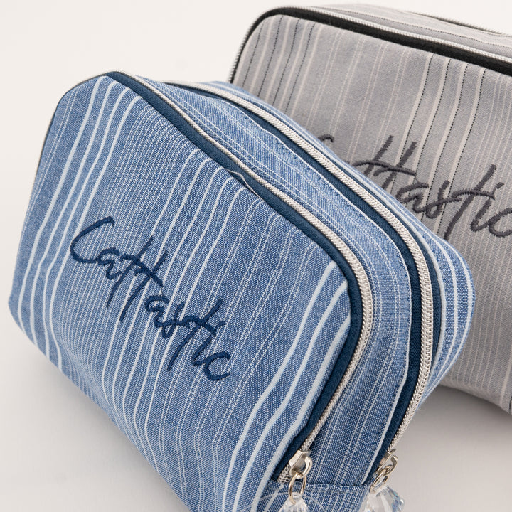 Bowtie Cat Striped Canvas Pouch