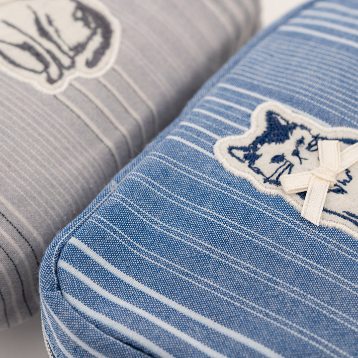 Bowtie Cat Striped Canvas Pouch