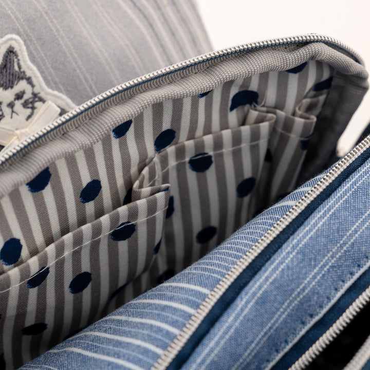 Bowtie Cat Striped Canvas Pouch