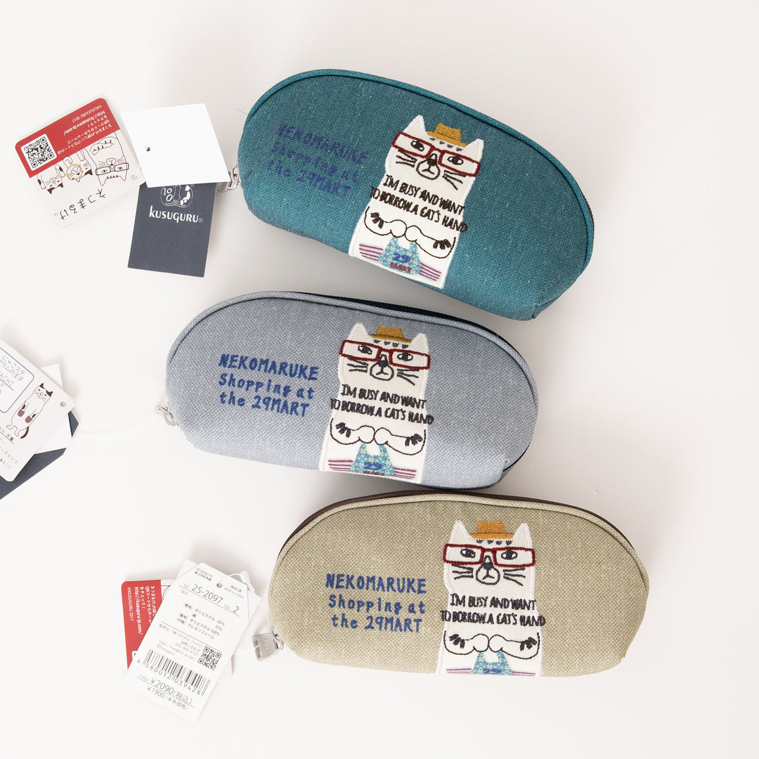 Kusuguru Japan Embroidered "Nekomaruke" Eyewear Case