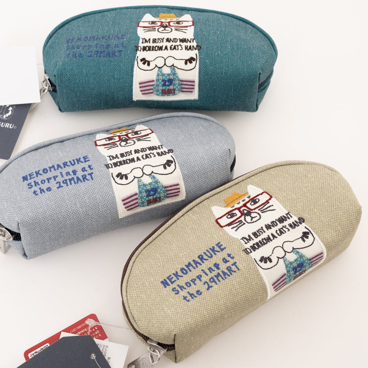 Kusuguru Japan Embroidered "Nekomaruke" Eyewear Case