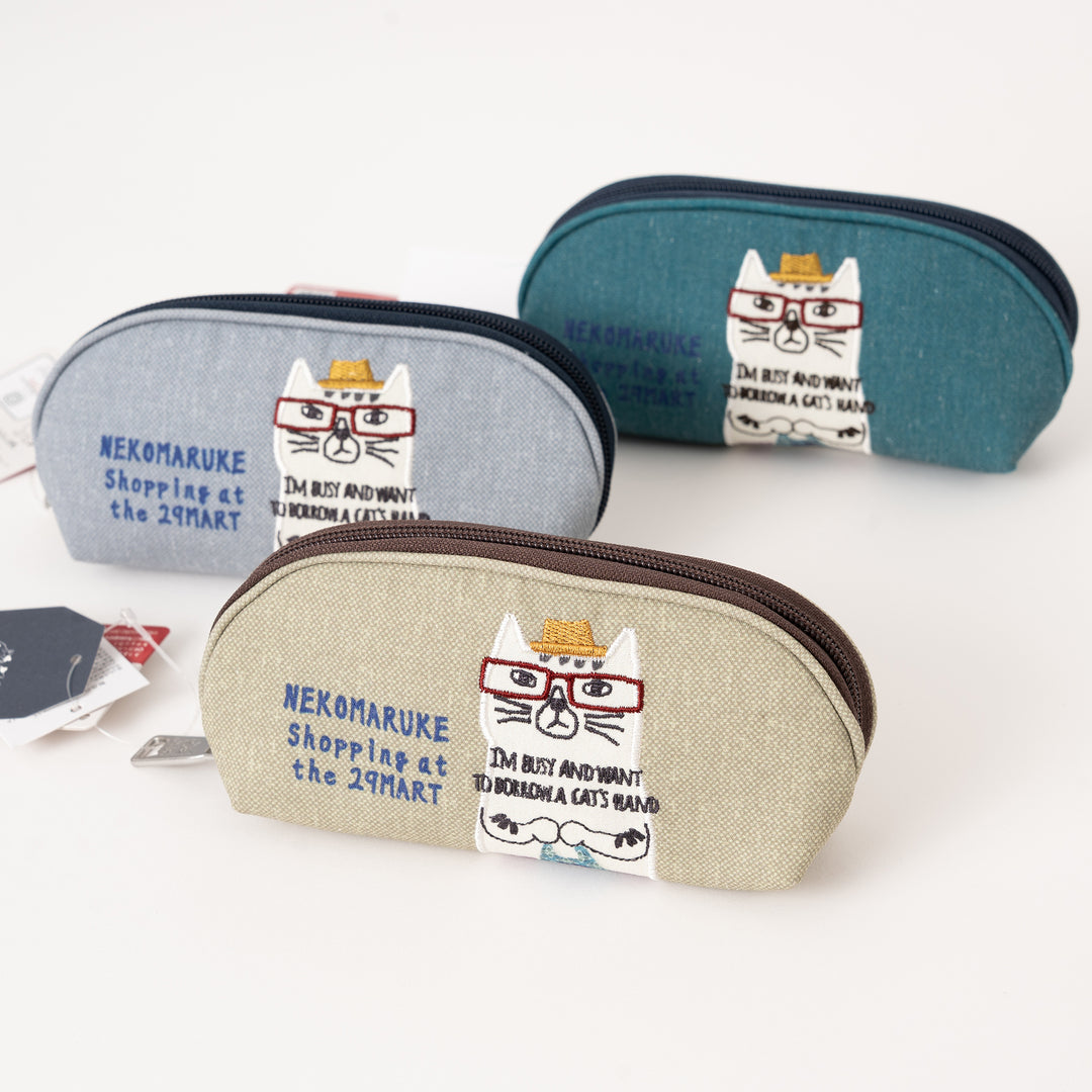 Kusuguru Japan Embroidered "Nekomaruke" Eyewear Case