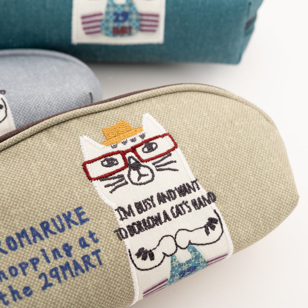 Kusuguru Japan Embroidered "Nekomaruke" Eyewear Case