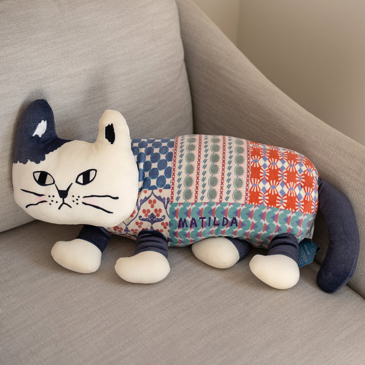 Kusuguru Japan Matilda dark patchwork long cat plush pillow