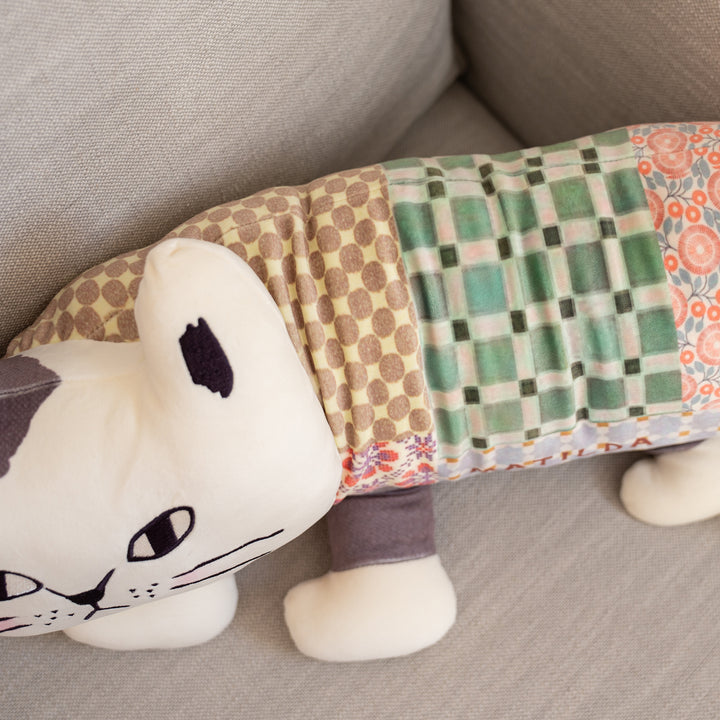 Kusuguru Japan Matilda Long Cat Plush Pillow – Light Patchwork
