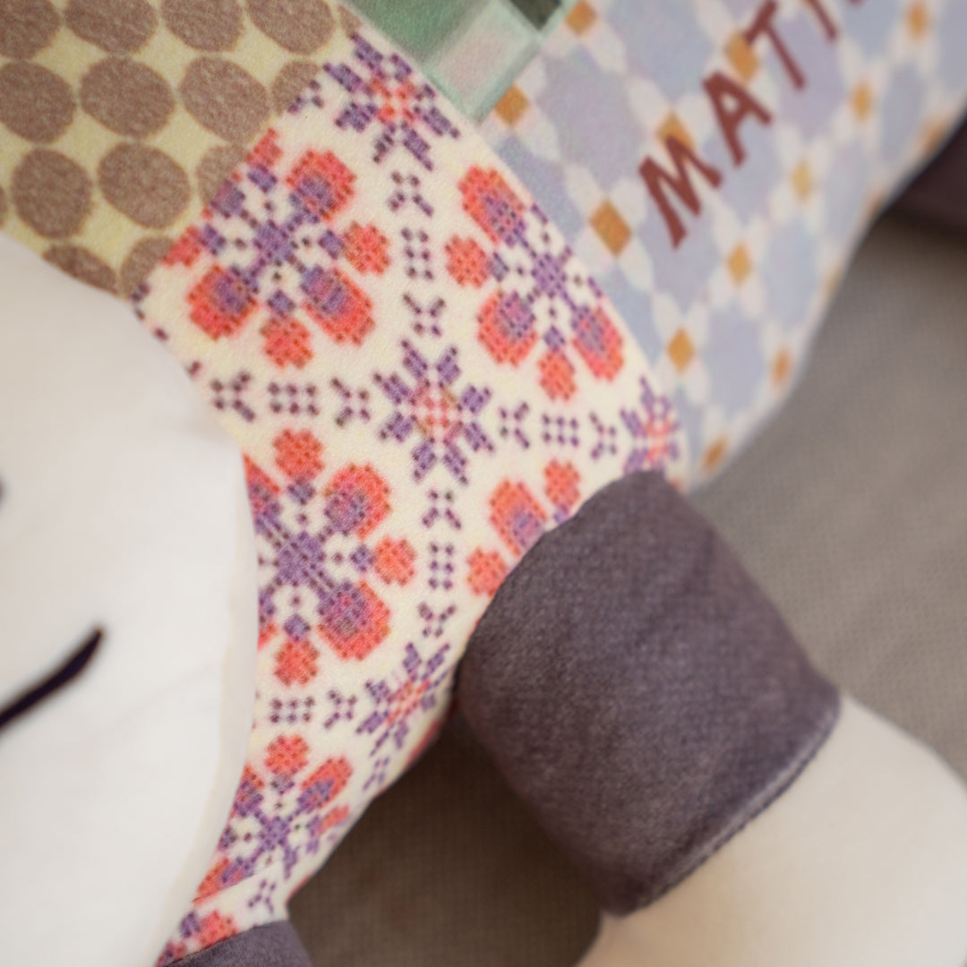Kusuguru Japan Matilda Long Cat Plush Pillow – Light Patchwork
