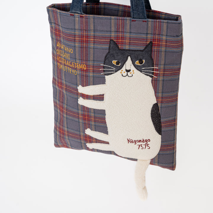 Kusuguru Japan Nago Cat Embroidered Small Tote - Slate Blue