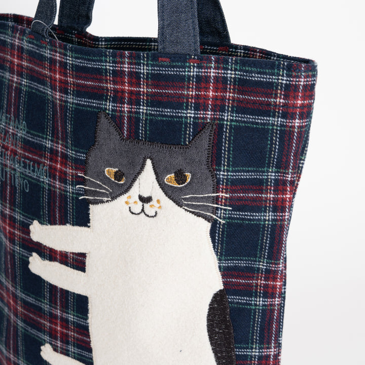 Kusuguru Japan Nago Cat Embroidered Small Tote - Navy Blue
