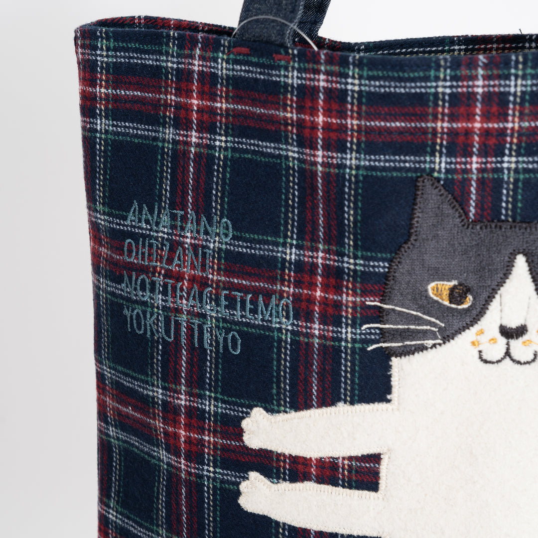 Kusuguru Japan Nago Cat Embroidered Small Tote - Navy Blue