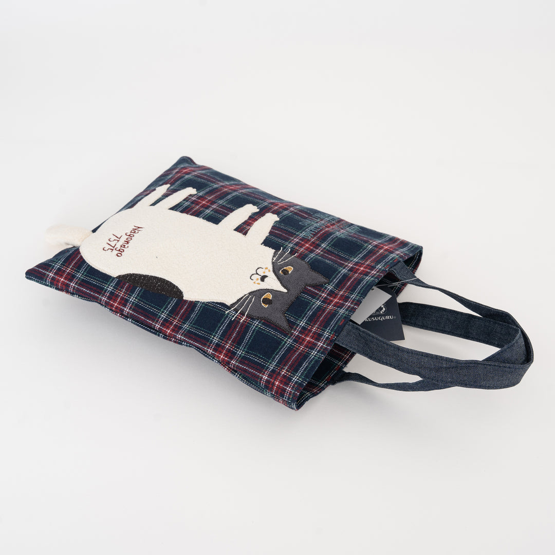 Kusuguru Japan Nago Cat Embroidered Small Tote - Navy Blue