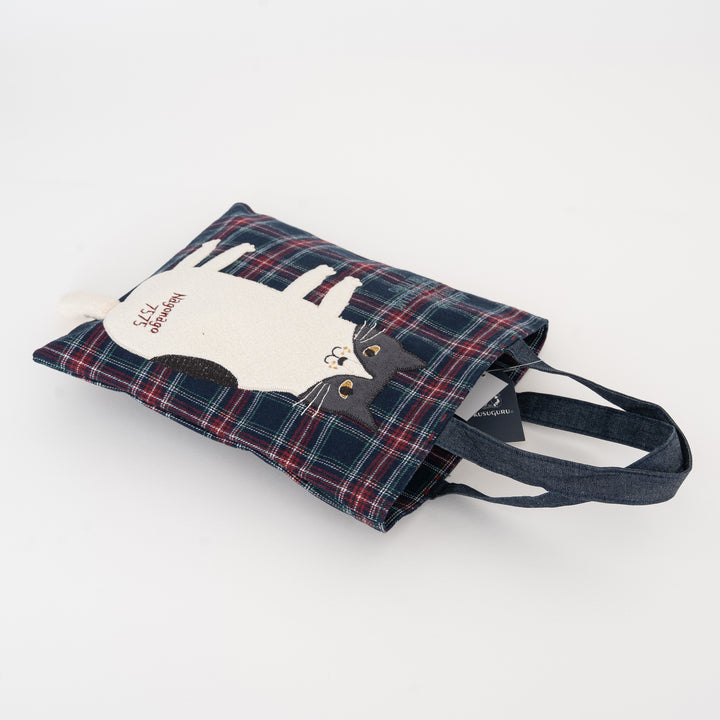 Kusuguru Japan Nago Cat Embroidered Small Tote - Navy Blue