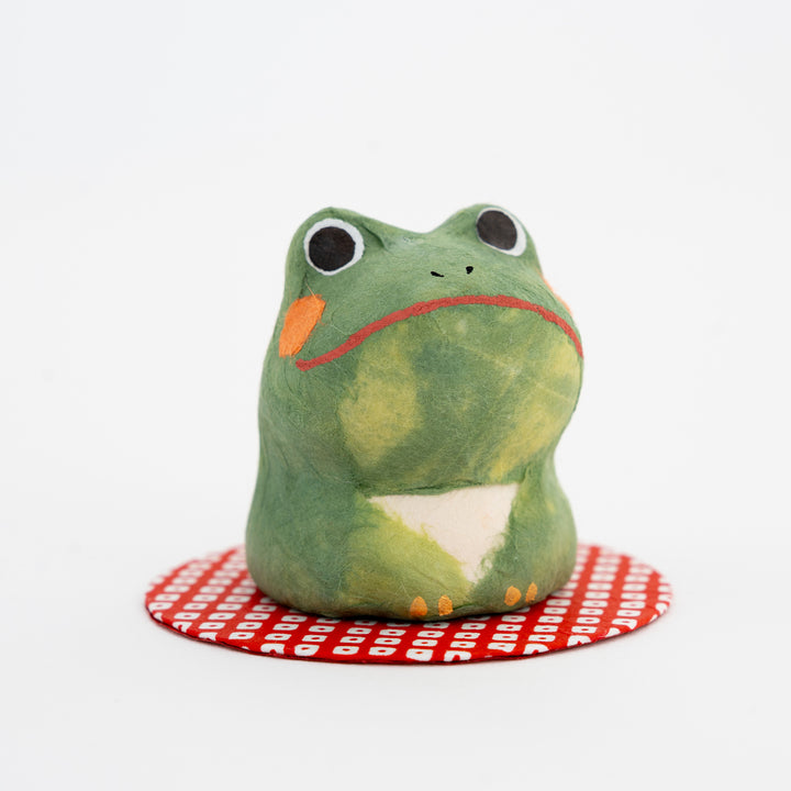 green frog figurine made of washi paper japan