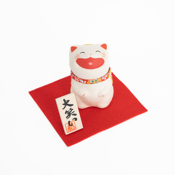 Japanese Laughing Buchi Cat Ornament – Handmade Washi Paper Lucky Cat Gift