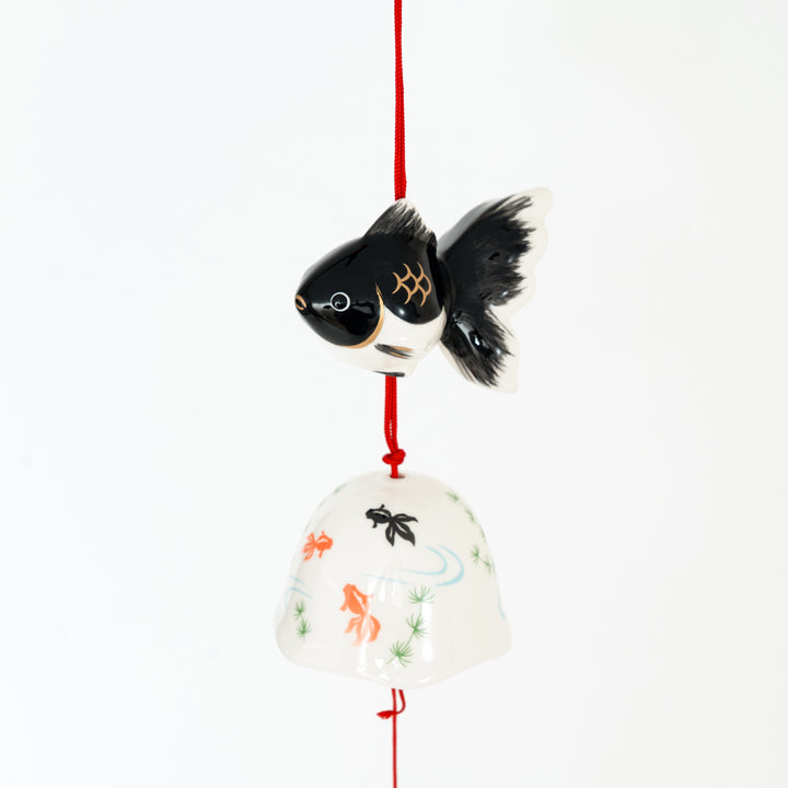 Black Goldfish Furin Wind Chime – Japanese Ceramic Hanging Bell | Yakushi Kiln