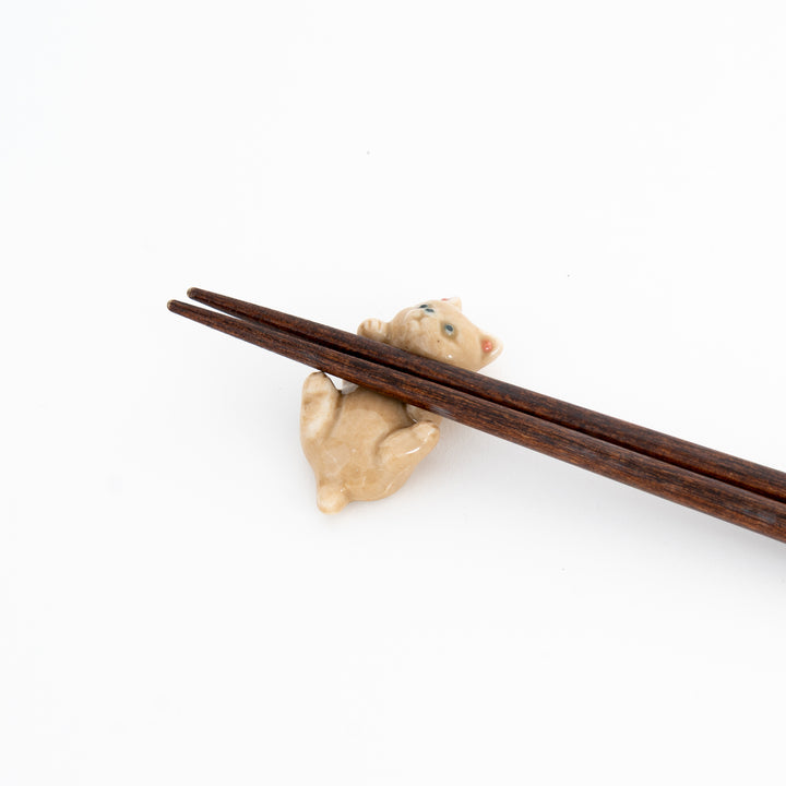 Japanese Cat Chopstick Rest - Handmade Mino Ware Porcelain