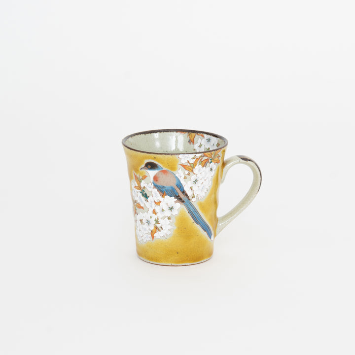 Japanese Kutani mug Yoshidaya style bird and floral design hand painted porcelain cup 230ml