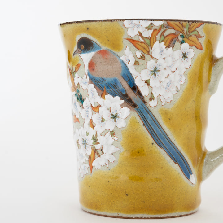 Kutani Yoshidaya Mug – Bird & Floral Japanese Porcelain, 230ml