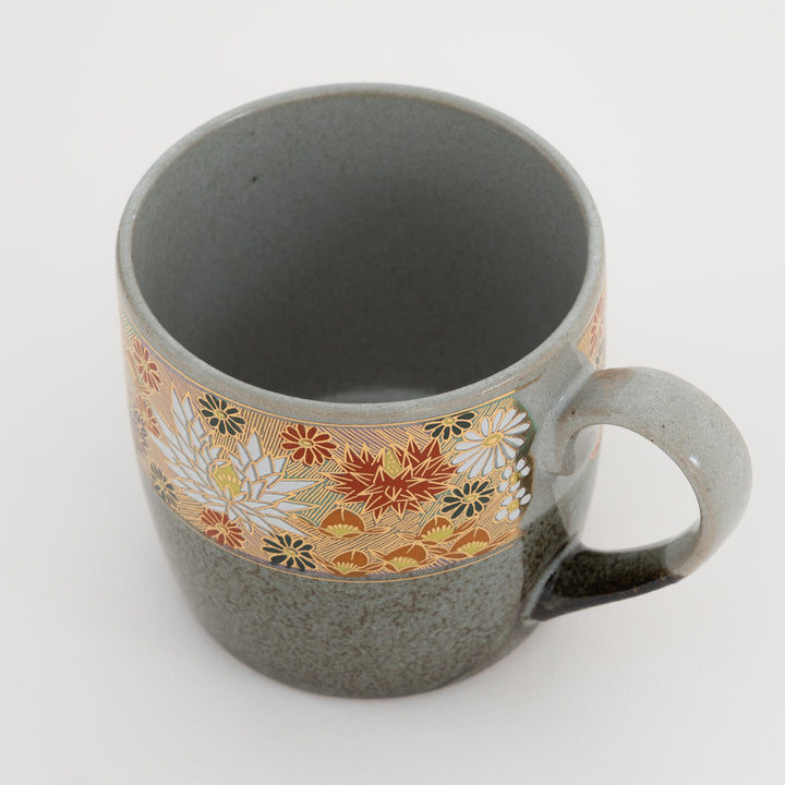 Kutani floral ceramic mug for coffee or tea Japanese Hanazume style