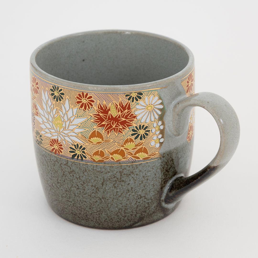 Kutani Hanazume floral ceramic mug Japan