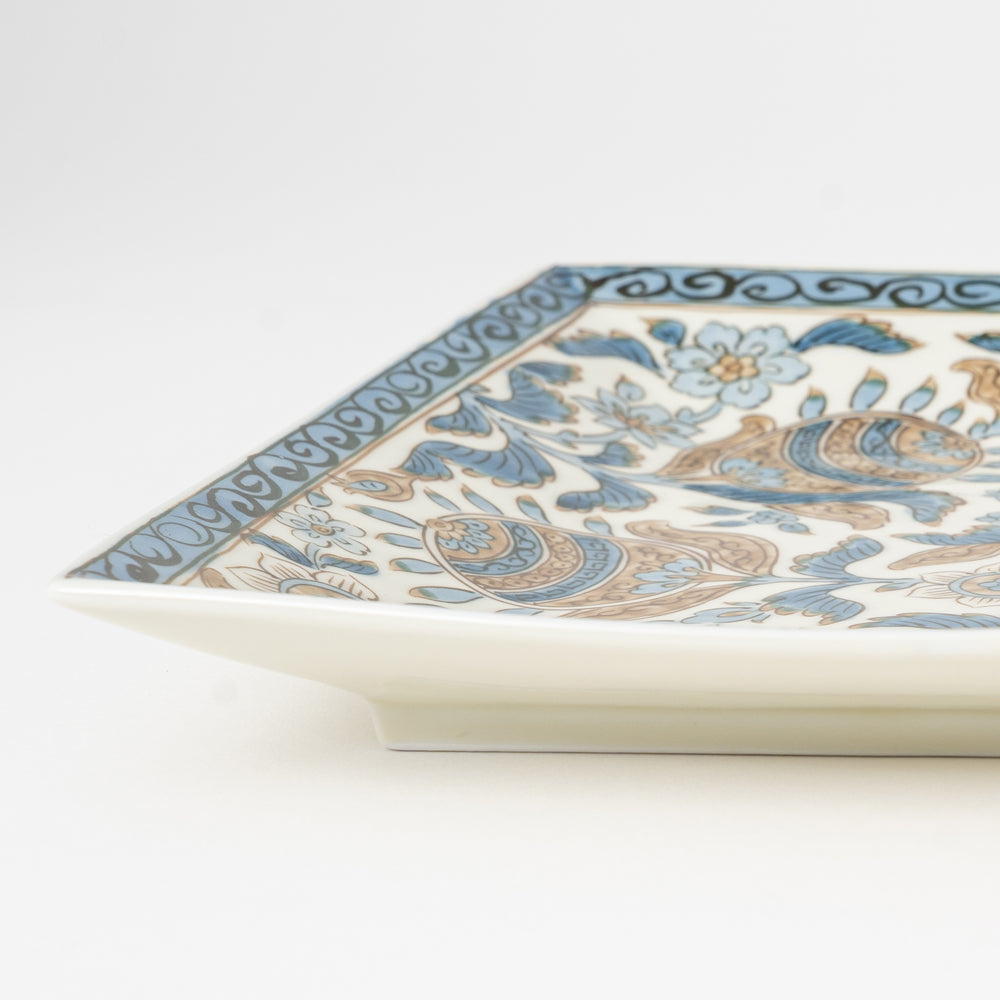 Arita porcelain square serving plate with shallow depth