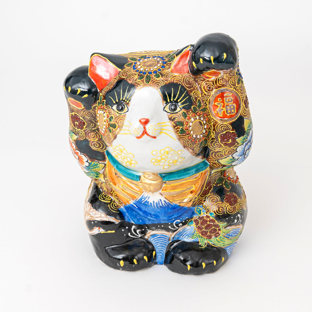 Large Japanese Kutani Maneki Neko | Hand Painted Lucky Cat Figurine | Artisan Porcelain Decor Made in Japan