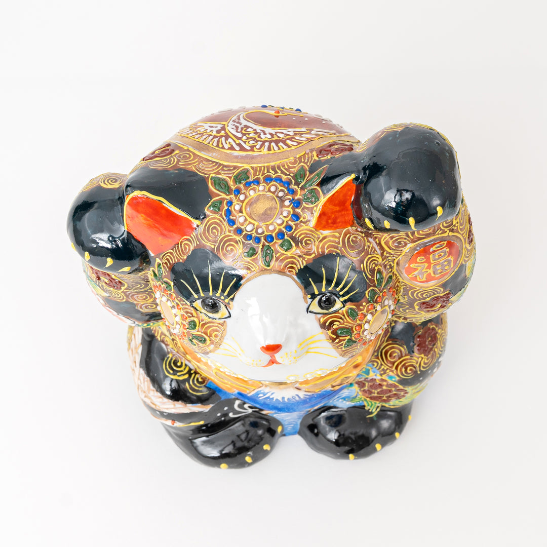 Large Japanese Kutani Maneki Neko | Hand Painted Lucky Cat Figurine | Artisan Porcelain Decor Made in Japan