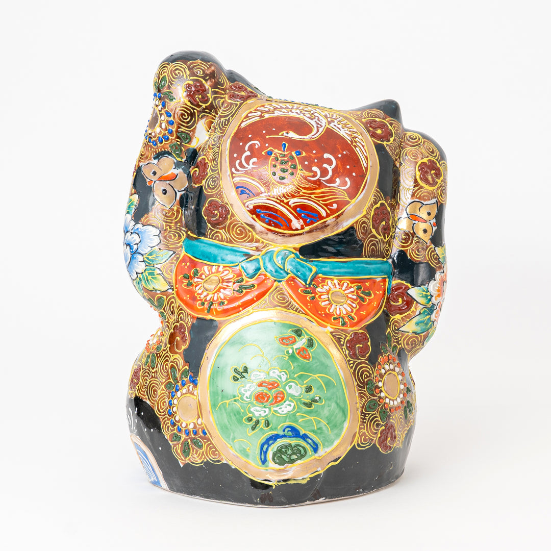 Large Japanese Kutani Maneki Neko | Hand Painted Lucky Cat Figurine | Artisan Porcelain Decor Made in Japan