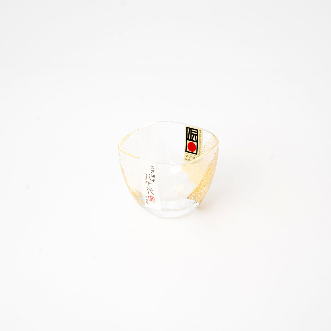 Japanese Edo Glass Sake Cup 60ml with Gold Leaf | Handmade Clear Glass Ochoko Made in Japan