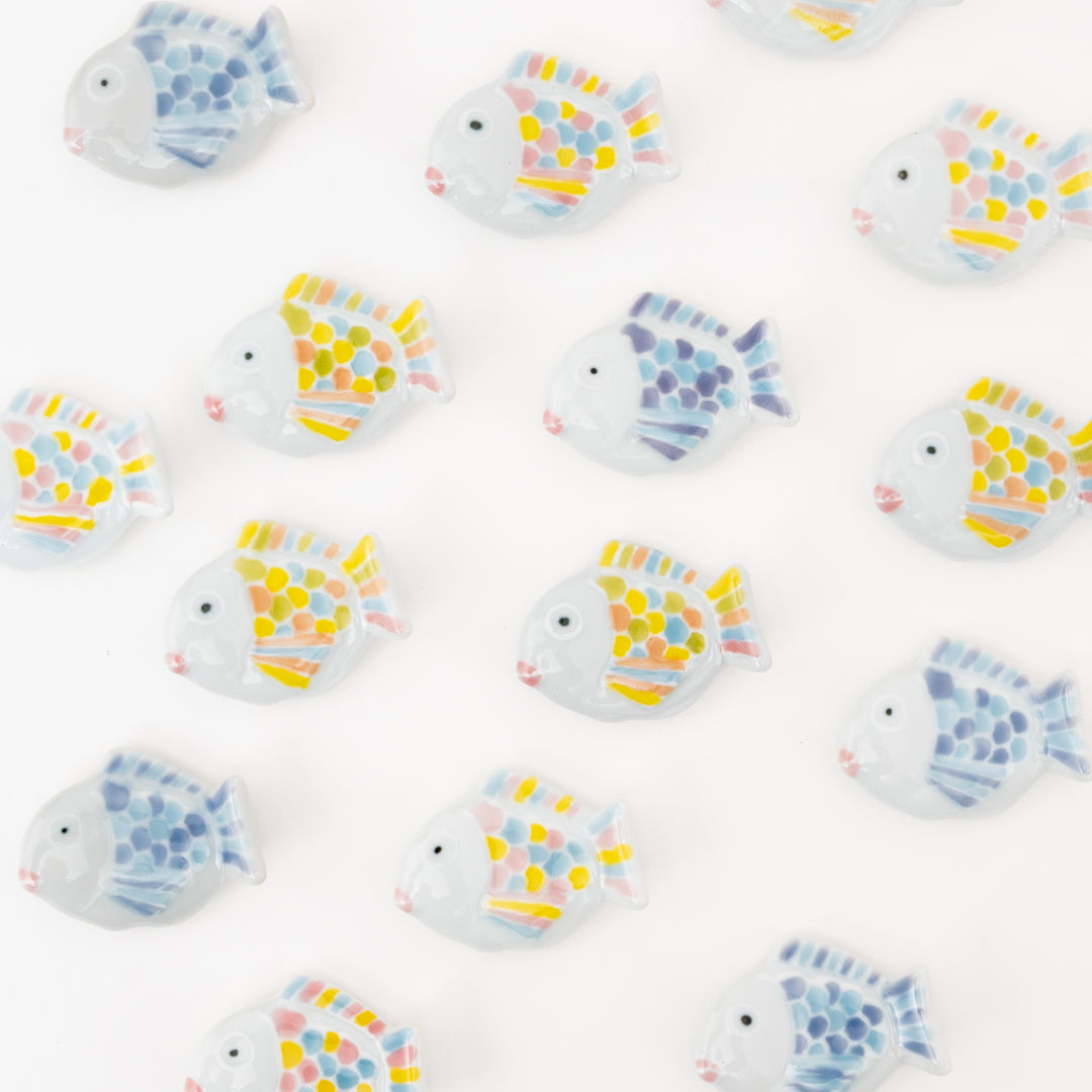 Handpainted fish chopstick rest, Japanese porcelain, pastel colors