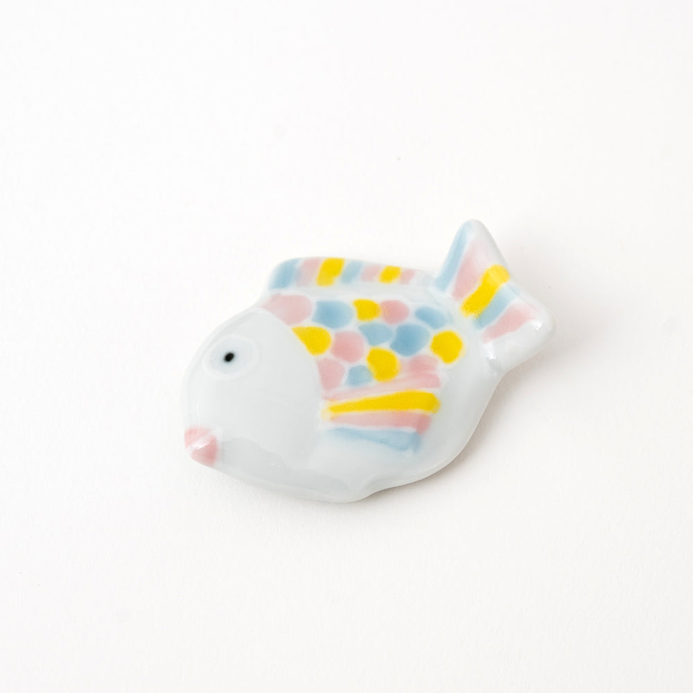 Fish-shaped chopstick rest in pastel tones, made in Japan porcelain