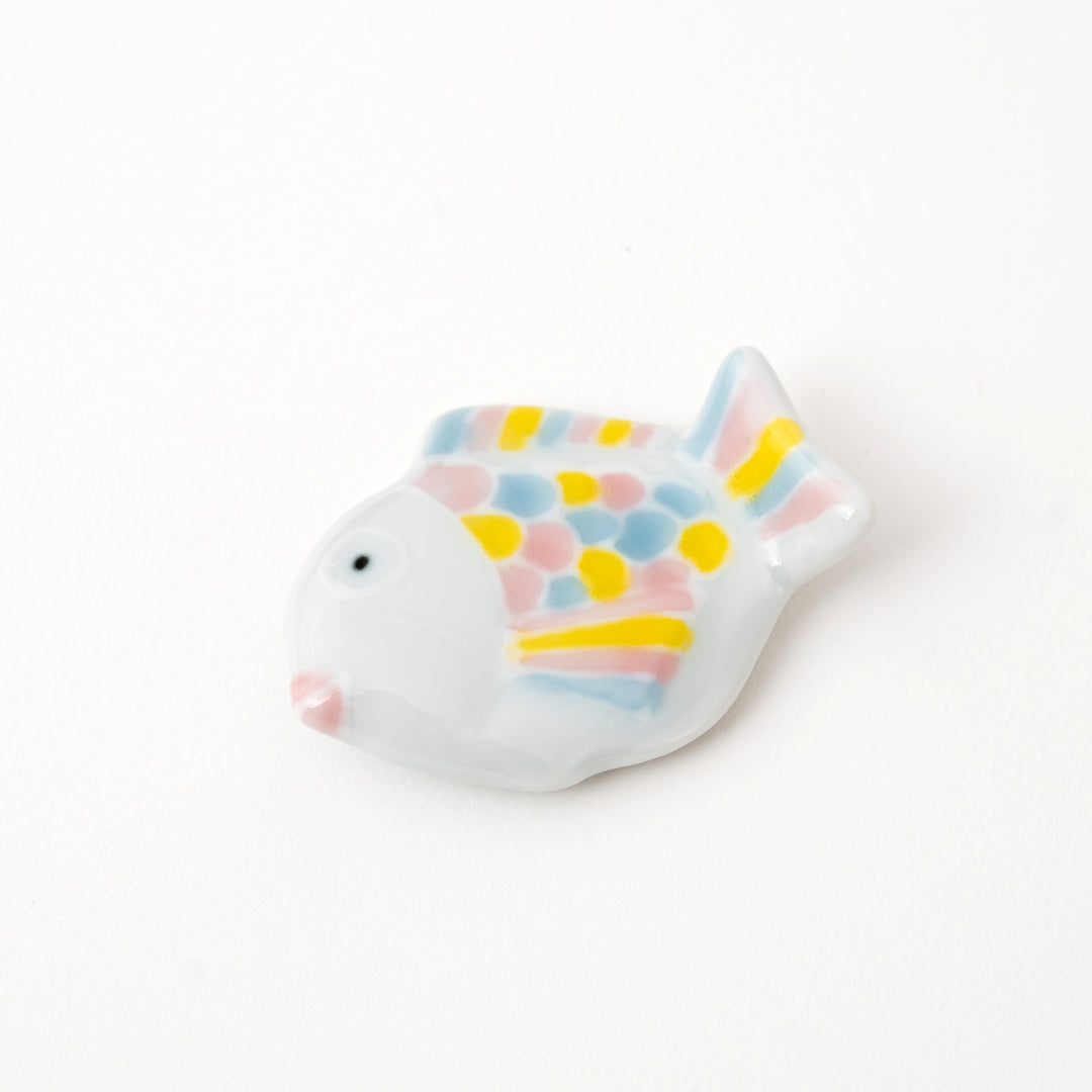 Fish-shaped chopstick rest in pastel tones, made in Japan porcelain
