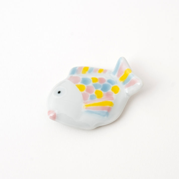 Fish-shaped chopstick rest in pastel tones, made in Japan porcelain