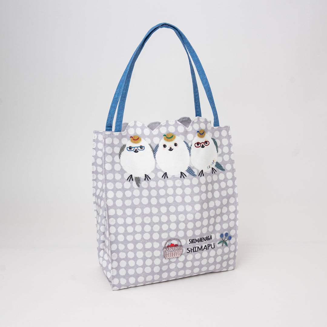Kusuguru Japan Shimapu bird embroidered tote bag in soft lavender