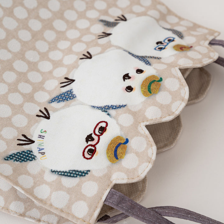Kusuguru Japan Shimapu bird embroidered tote bag in soft oatmeal