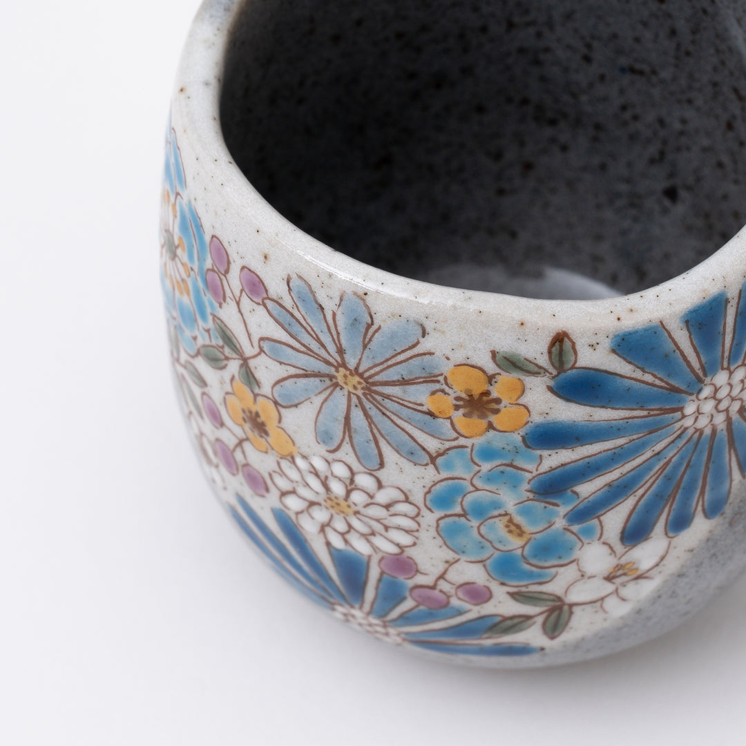 Handmade Blue Kutani Ware Floral Mug with Gold Accents
