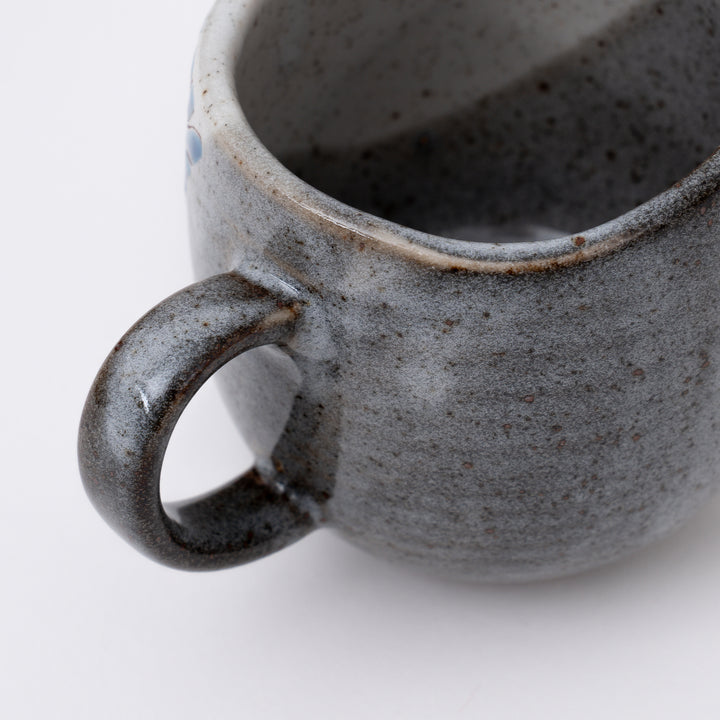 Blue Japanese Kutani Ware coffee mug with handmade floral design and gold accents